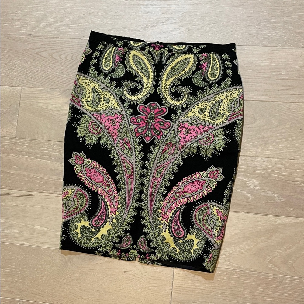 INC patterned pencil skirt with slit in back